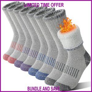 Kids Merino Wool Hiking Socks 4 Pairs Winter Thermal Cushion Boot Socks